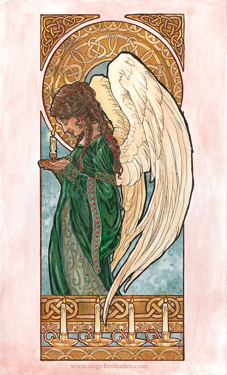 "Christmas Angel" Watercolor and inks on 8.5x14 inch illustration board.  Cards and Art Gifts - http://www.deviantart.com/print/37246289/   Original for Sale Direct From Artist:  - Unmatted - $650   - Matted and Framed - $750  * Shipping to be determined based on your location.  E-mail me if interested.